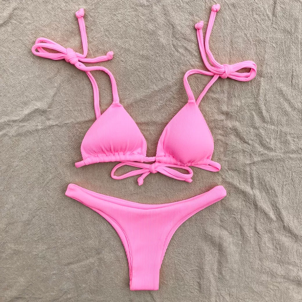 Cheeky Styles<Kulani Kinis Bikini Bottoms Minimal Cheeky Bikini Bottom – Barbie Pink Ribbed